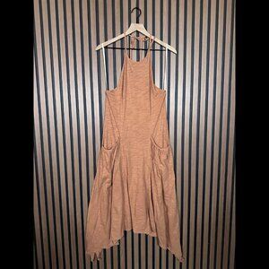 Free People Dress XS Brown Harem Hotshot Pockets Beck Tie Fabric Stretch Maxi